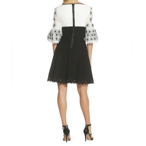 Shani Floral Appliqué Colorblock Fit & Flare Lace Dress - Picture 2 of 2